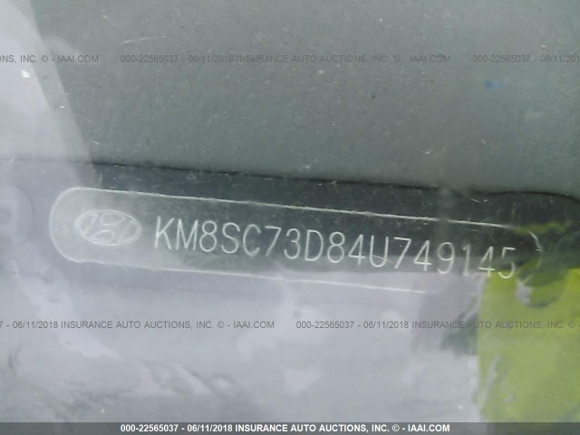 KM8SC73D84U749145 - 2004 HYUNDAI SANTA FE GLS/LX BLACK photo 9