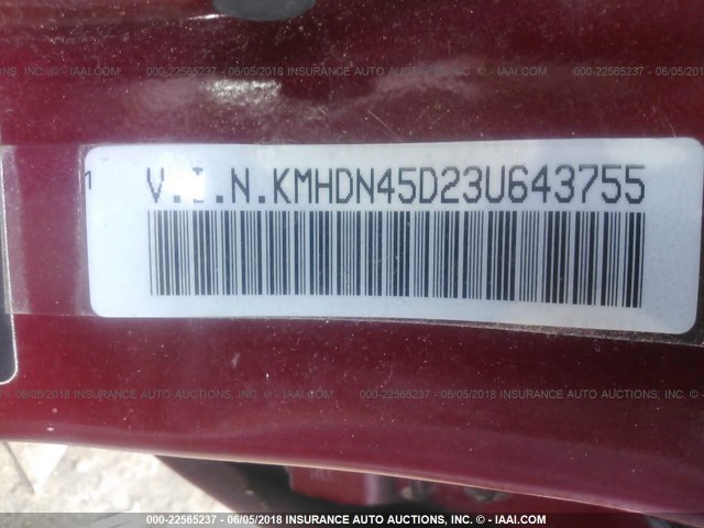 KMHDN45D23U643755 - 2003 HYUNDAI ELANTRA GLS/GT RED photo 9