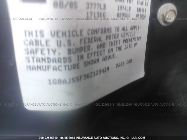 1G8AJ55F36Z123429 - 2006 SATURN ION LEVEL 2 GOLD photo 9