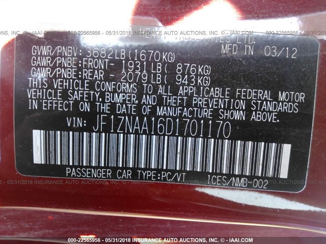 JF1ZNAA16D1701170 - 2013 TOYOTA SCION FR-S წითელი ფოტო 9