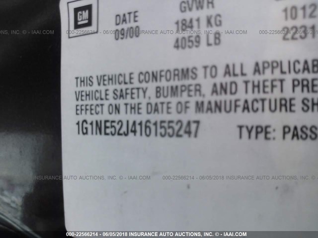 1G1NE52J416155247 - 2001 CHEVROLET MALIBU LS 黑色 照片 9