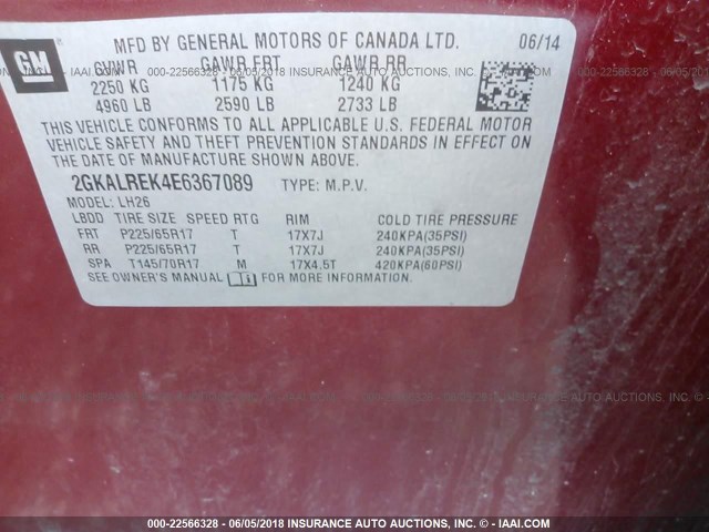 2GKALREK4E6367089 - 2014 GMC TERRAIN SLE RED photo 9