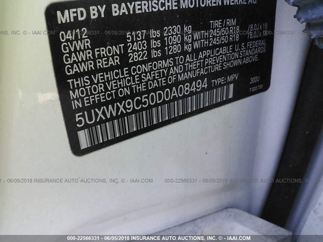 5UXWX9C50D0A08494 - 2013 BMW X3 XDRIVE28I WHITE photo 9