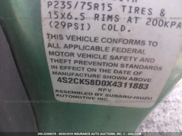 4S2CK58D0X4311883 - 1999 ISUZU RODEO S GREEN photo 9