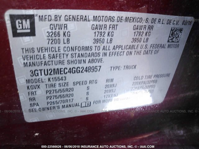 3GTU2MEC4GG248957 - 2016 GMC SIERRA K1500 SLE RED photo 9