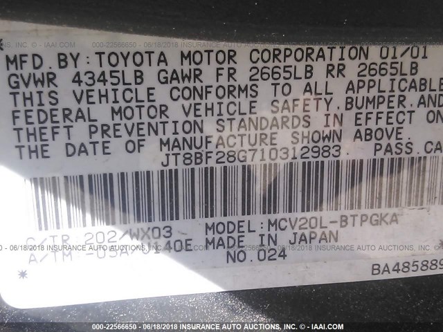 JT8BF28G710312983 - 2001 LEXUS ES 300 BLACK photo 9