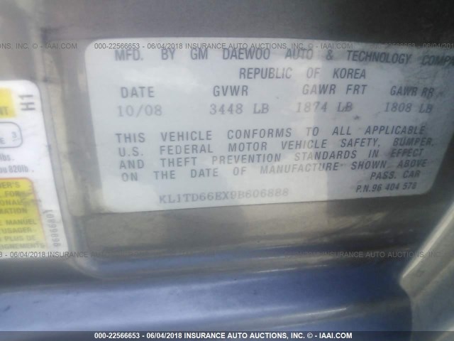 KL1TD66EX9B606888 - 2009 CHEVROLET AVEO LS/LT 灰色 照片 9