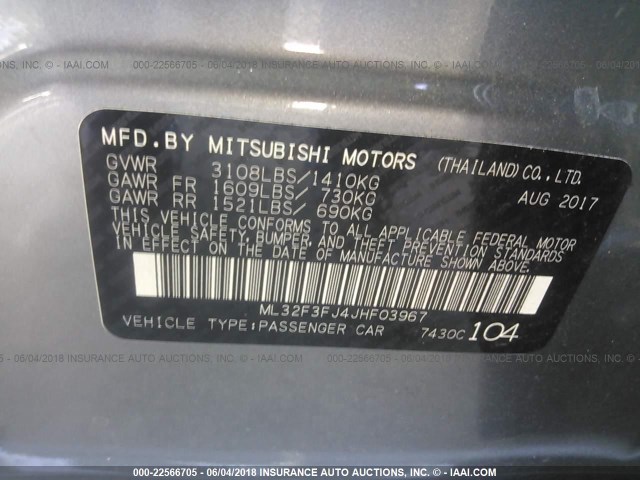 ML32F3FJ4JHF03967 - 2018 MITSUBISHI MIRAGE G4 ES Gümüş foto 9