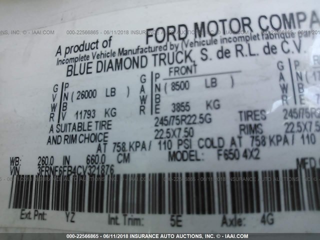 3FRNF6FB4CV321876 - 2012 FORD F650 SUPER DUTY BLUE photo 10