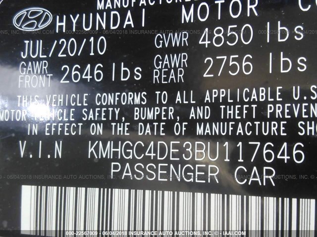 KMHGC4DE3BU117646 - 2011 HYUNDAI GENESIS 3.8L Navy photo 9