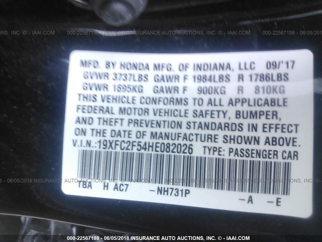 19XFC2F54HE082026 - 2017 HONDA CIVIC LX BLACK photo 9