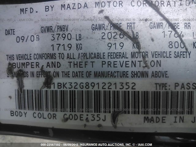 JM1BK32G891221352 - 2009 MAZDA 3 I Navy photo 9