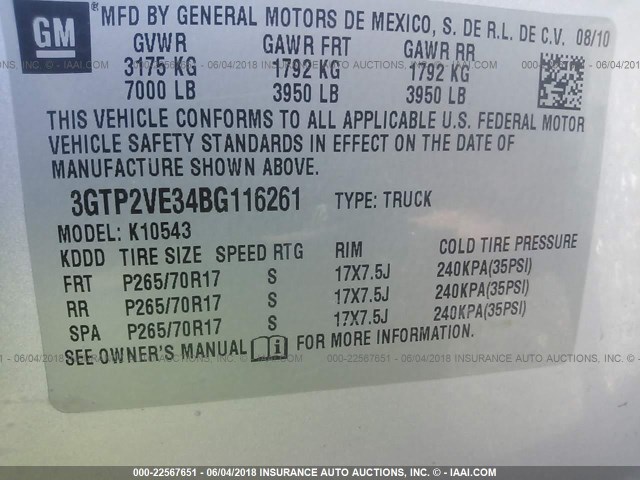 3GTP2VE34BG116261 - 2011 GMC SIERRA K1500 SLE SILVER photo 9