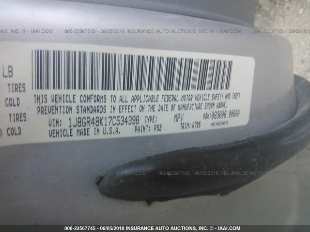 1J8GR48K17C534398 - 2007 JEEP GRAND CHEROKEE LAREDO/COLUMBIA/FREEDOM 银色 照片 9