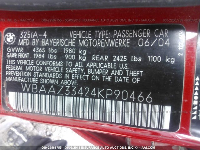 WBAAZ33424KP90466 - 2004 BMW 325 IS SULEV RED photo 9