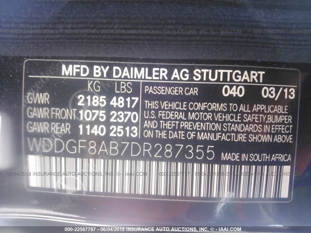 WDDGF8AB7DR287355 - 2013 MERCEDES-BENZ C 300 4MATIC BLACK photo 9