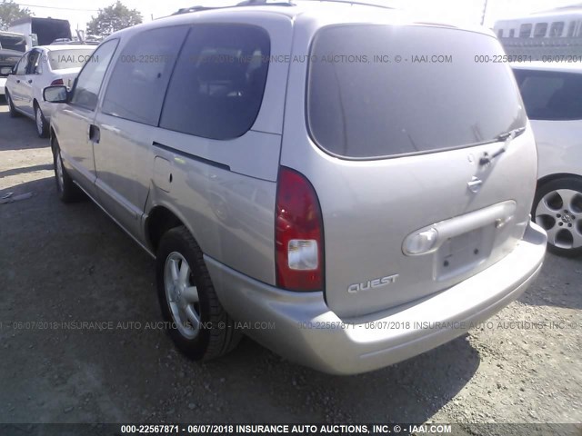 4N2ZN15T12D818573 - 2002 NISSAN QUEST GXE BEIGE photo 3