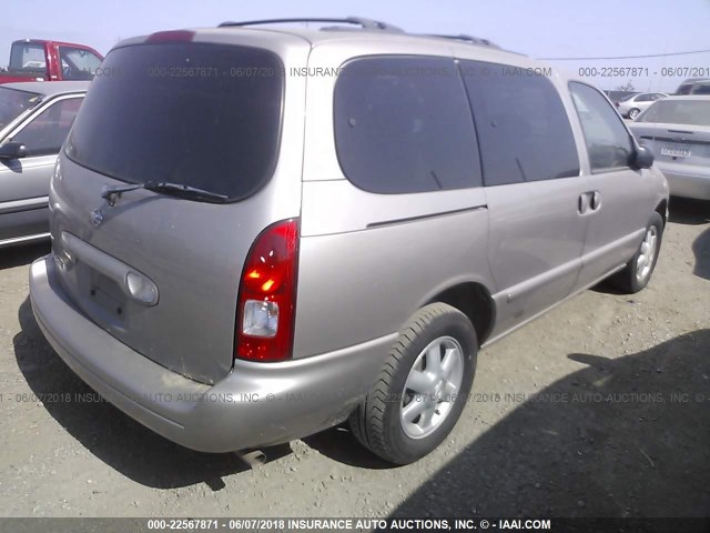 4N2ZN15T12D818573 - 2002 NISSAN QUEST GXE BEIGE photo 4