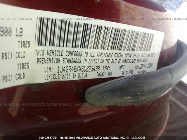 1J4GR48KX6C223438 - 2006 JEEP GRAND CHEROKEE LAREDO/COLUMBIA/FREEDOM 红色 照片 9