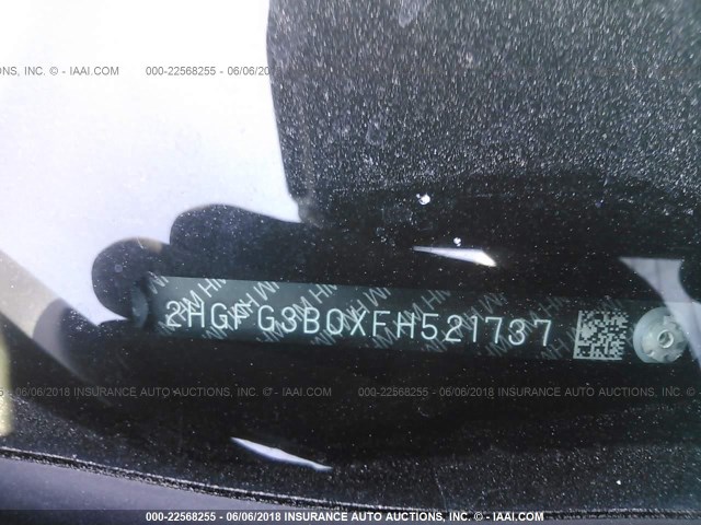 2HGFG3B0XFH521737 - 2015 HONDA CIVIC EXL GRAY photo 9