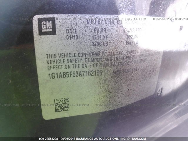 1G1AB5F53A7162155 - 2010 CHEVROLET COBALT LS BLACK photo 9