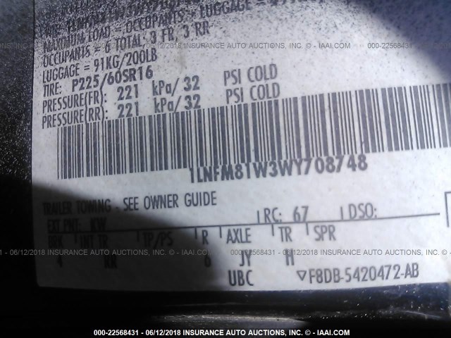 1LNFM81W3WY708748 - 1998 LINCOLN TOWN CAR EXECUTIVE Темно-синий фото 9