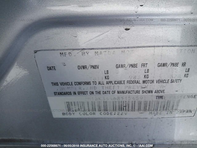 JM1BK344681154591 - 2008 MAZDA 3 HATCHBACK SILVER photo 9