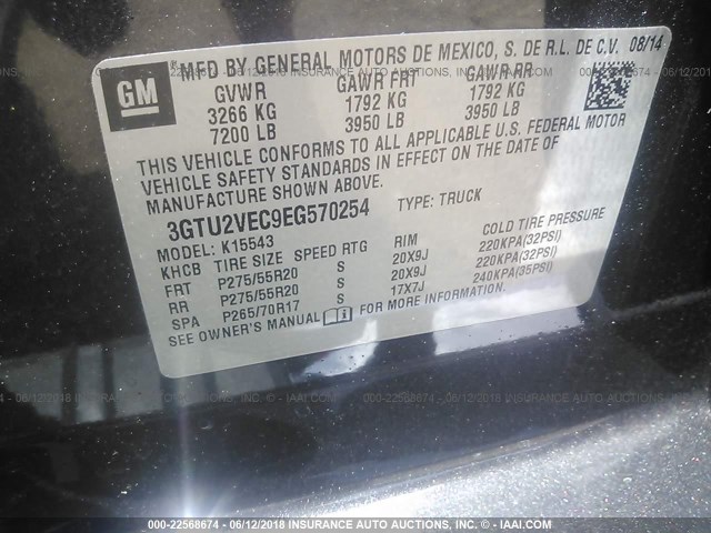 3GTU2VEC9EG570254 - 2014 GMC SIERRA K1500 SLT BLACK photo 9