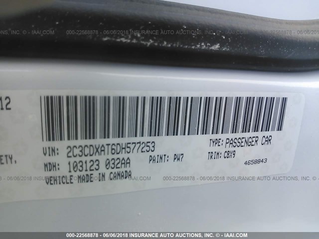 2C3CDXAT6DH577253 - 2013 DODGE CHARGER POLICE WHITE photo 9