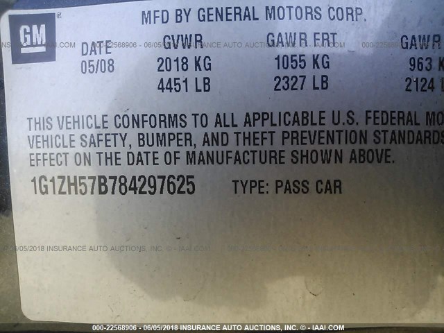 1G1ZH57B784297625 - 2008 CHEVROLET MALIBU 1LT 黑色 照片 9