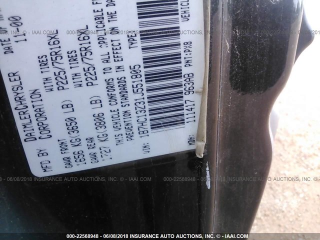 1B7HC13Z31J551805 - 2001 DODGE RAM 1500 BLACK photo 9