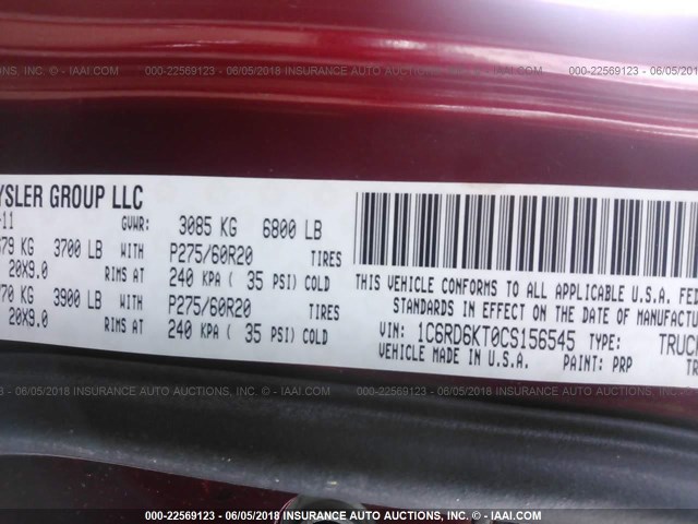 1C6RD6KT0CS156545 - 2012 DODGE RAM 1500 ST RED photo 9