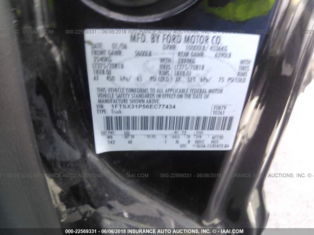 1FTSX31P56EC77434 - 2006 FORD F350 SRW SUPER DUTY BLACK photo 9