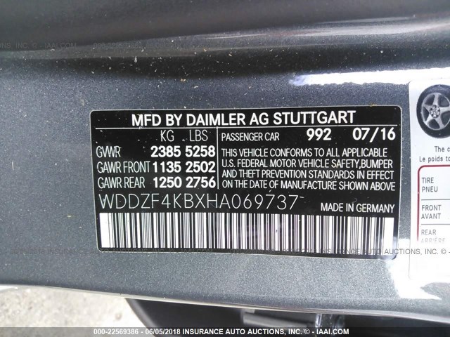 WDDZF4KBXHA069737 - 2017 MERCEDES-BENZ E 300 4MATIC BLUE photo 9