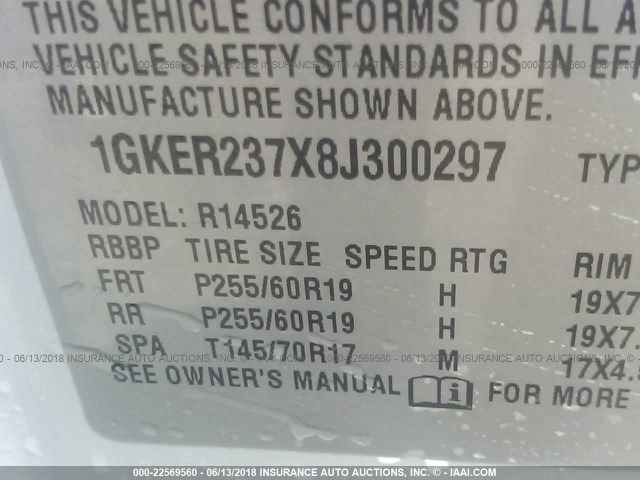 1GKER237X8J300297 - 2008 GMC ACADIA SLT-1 Білий фото 9