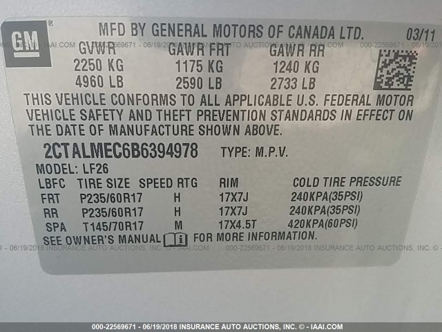 2CTALMEC6B6394978 - 2011 GMC TERRAIN SLE SILVER photo 9