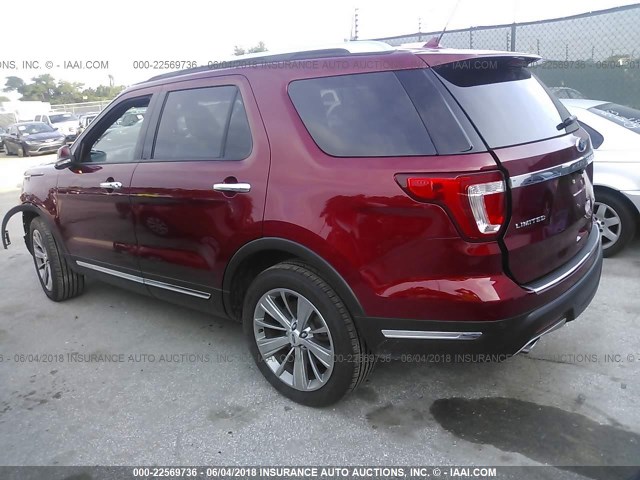 1FM5K8F86JGA85734 - 2018 FORD EXPLORER LIMITED RED photo 3