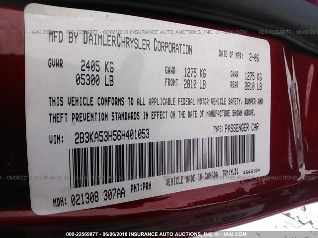 2B3KA53H56H401053 - 2006 DODGE CHARGER R/T RED photo 9
