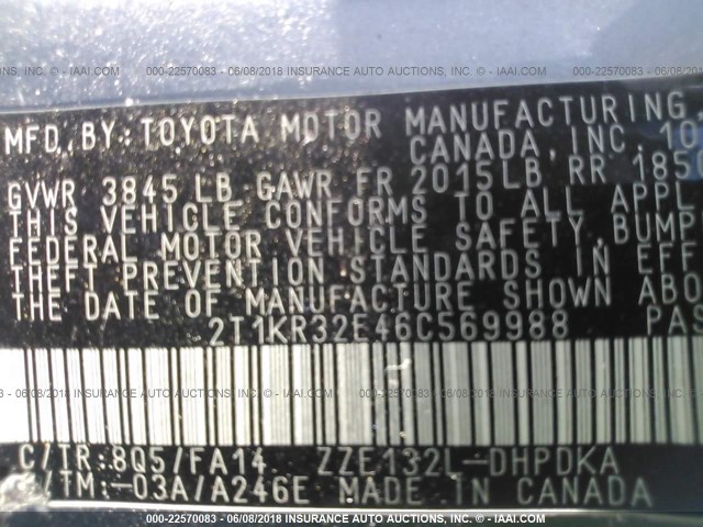 2T1KR32E46C569988 - 2006 TOYOTA COROLLA MATRIX XR BLUE photo 9