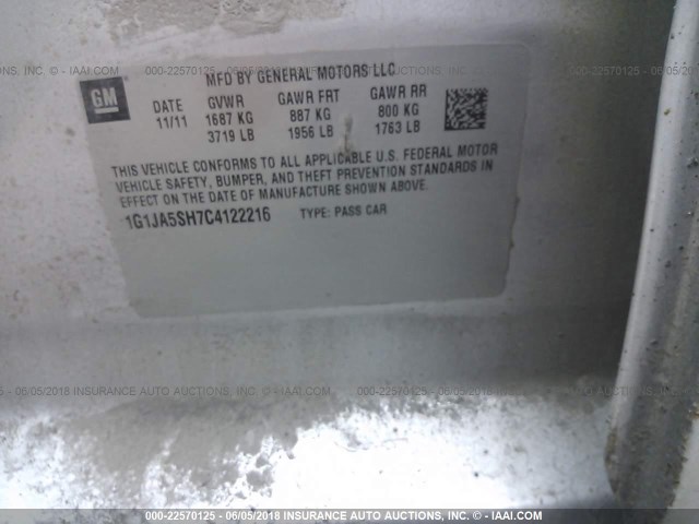 1G1JA5SH7C4122216 - 2012 CHEVROLET SONIC LS 银色 照片 9