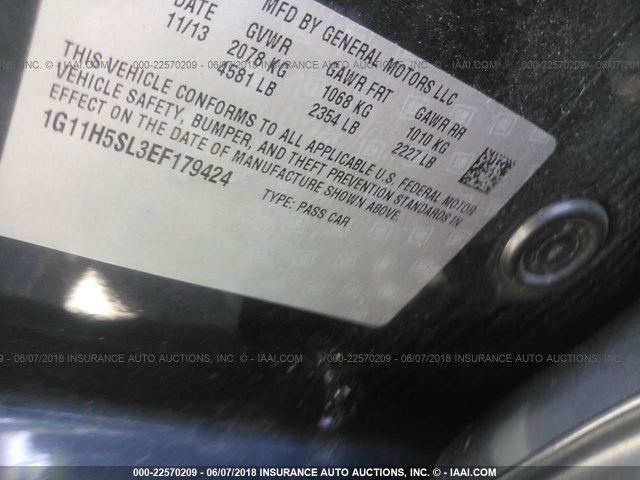 1G11H5SL3EF179424 - 2014 CHEVROLET MALIBU LTZ 黑色 照片 9