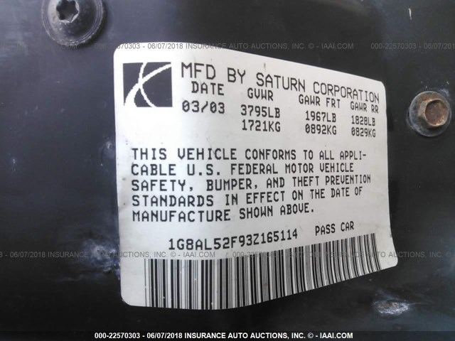 1G8AL52F93Z165114 - 2003 SATURN ION LEVEL 3 SILVER photo 9