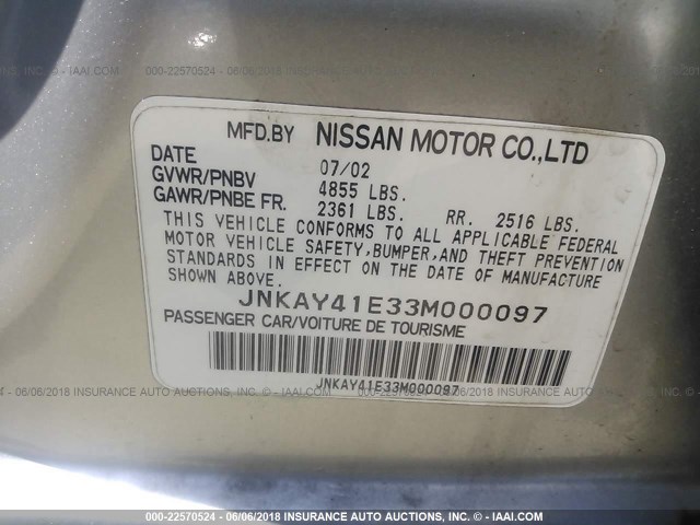 JNKAY41E33M000097 - 2003 INFINITI M45 SILVER photo 9