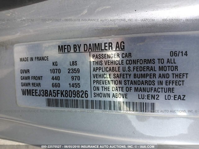 WMEEJ3BA5FK809826 - 2015 SMART FORTWO PURE/PASSION WHITE photo 9