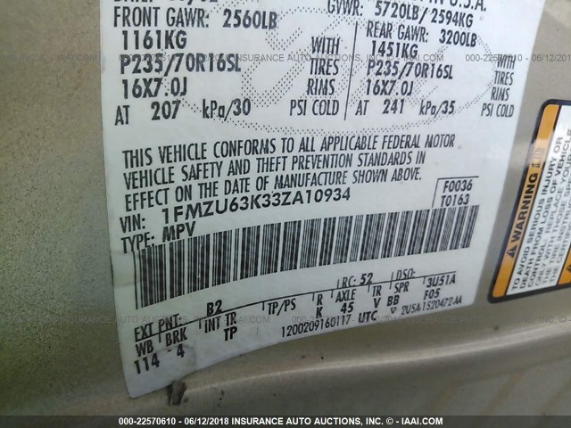 1FMZU63K33ZA10934 - 2003 FORD EXPLORER XLT/XLT SPORT/NBX GOLD photo 9