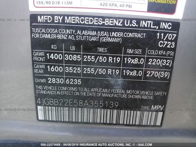 4JGBB22E58A355139 - 2008 MERCEDES-BENZ ML 320 CDI SILVER photo 9