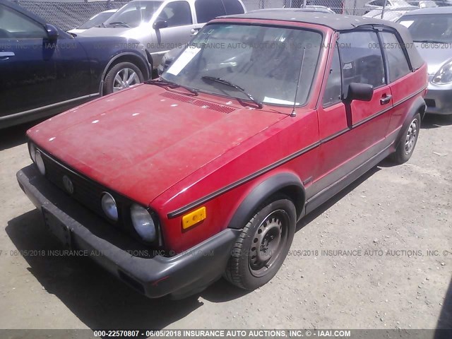 WVWCA0150KK011429 - 1989 VOLKSWAGEN CABRIOLET RED photo 2