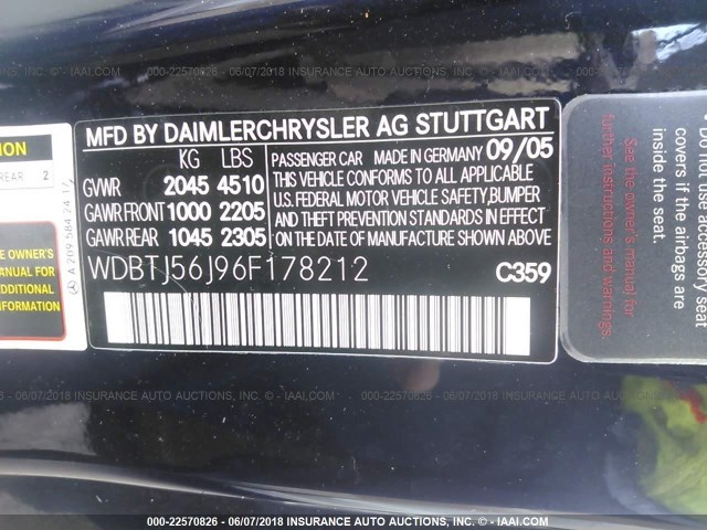 WDBTJ56J96F178212 - 2006 MERCEDES-BENZ CLK 350 BLUE photo 9