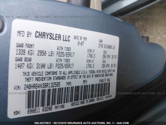 2A8HR64X38R132585 - 2008 CHRYSLER TOWN & COUNTRY LIMITED BLUE photo 9