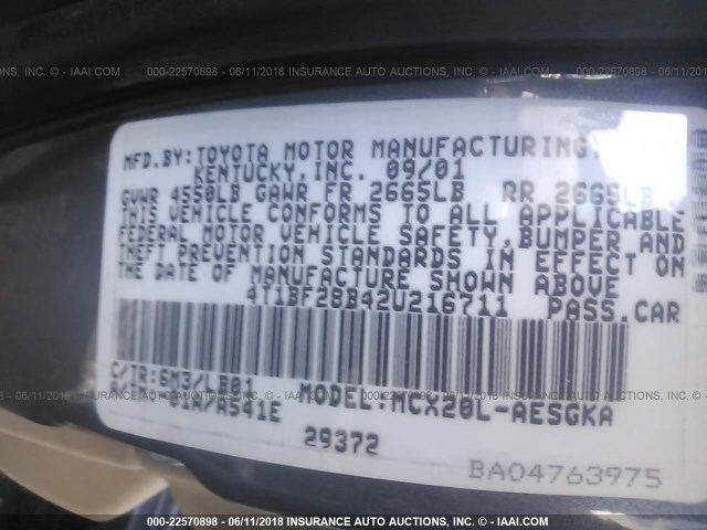 4T1BF28B42U216711 - 2002 TOYOTA AVALON XL/XLS SILVER photo 9